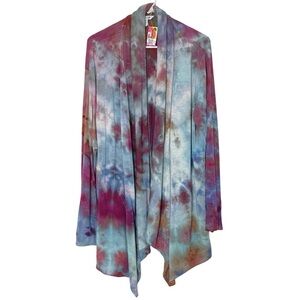 Upcycled Cardigan Womens Size Large Thumb Holes Sweater Sweatshirt Tie Dye Tunic